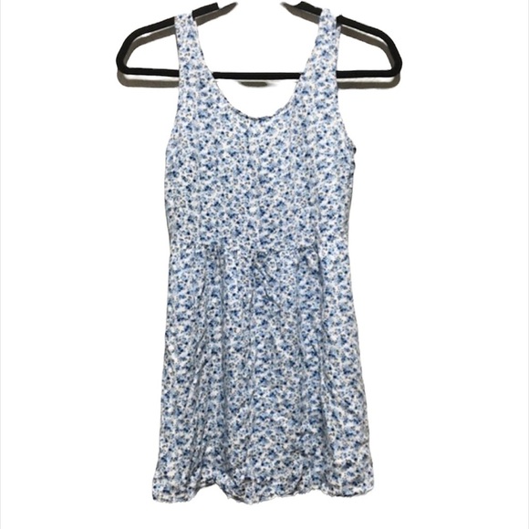 Blue Floral Mini Dress A-line Sleeveless Cottagecore Dainty Scoop Neck Summer - Picture 1 of 9